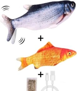 Filo Elektrisch Kattenspeeltje Bewegende Vis 30CM Met Kattenkruid + Goudvis 20CM - Interactief Speelgoed Katten - Elektronisch Kattenspeelgoed - Dansende Elektrische Speelvis Kat - Kattenspeeltjes Intelligentie - Speelgoed Kittens - Speeltjes Kitten