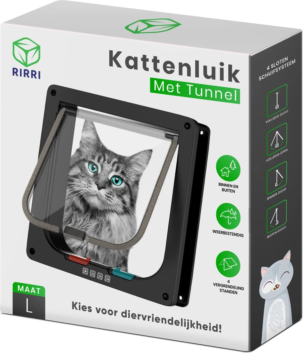 Rirri Kattenluik Met Tunnel - 4 Vergrendelingsstanden - Weersbestendig - Binnen En Buiten - Maat L - Zwart - 25,5 X 23.5 Cm 10 Rirri Kattenluik Met Tunnel - 4 Vergrendelingsstanden - Weersbestendig - Binnen En Buiten - Maat L - Zwart - 25,5 X 23.5 Cm - Afbeelding 8