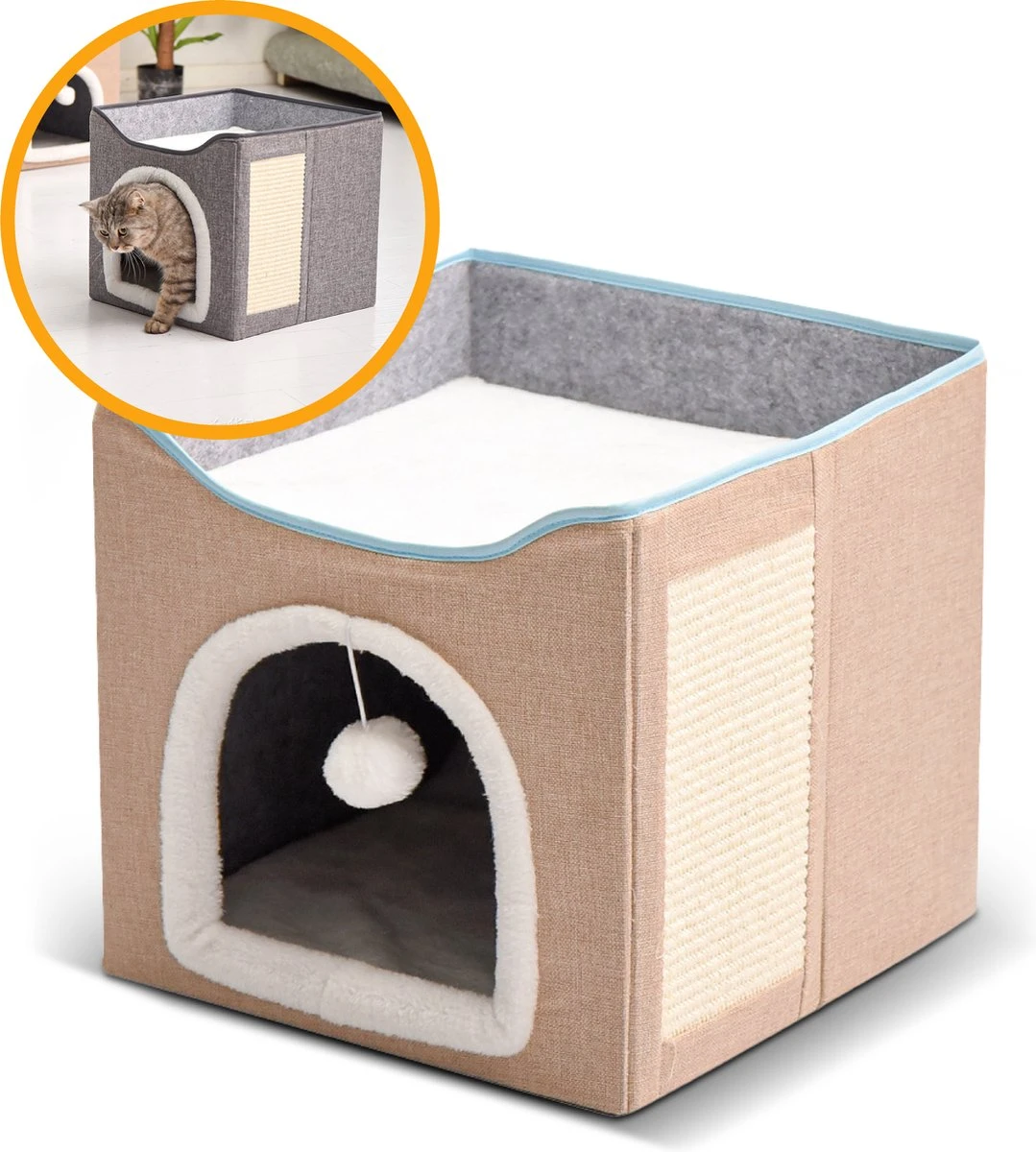 MIRO Katten Huis - Kattenhuizen - Kattenhok - Kattenmand - Dierenhuis - Opvouwbaar - Met Krabmat - Abrikoos 3 MIRO Katten Huis - Kattenhuizen - Kattenhok - Kattenmand - Dierenhuis - Opvouwbaar - Met Krabmat - Abrikoos