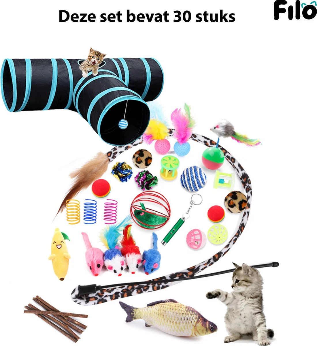 Filo Kattenspeelgoed Set 30 Stuks - Kattenspeeltje Kattentunnel - Kattenhengel - Kattenveertjes - Vis Met Kattenkruid - Kattenspeeltjes Intelligentie Kitten - Interactief Speelgoed Katten - Poezen Speeltjes 4 Filo Kattenspeelgoed Set 30 Stuks - Kattenspeeltje Kattentunnel - Kattenhengel - Kattenveertjes - Vis Met Kattenkruid - Kattenspeeltjes Intelligentie Kitten - Interactief Speelgoed Katten - Poezen Speeltjes - Afbeelding 2