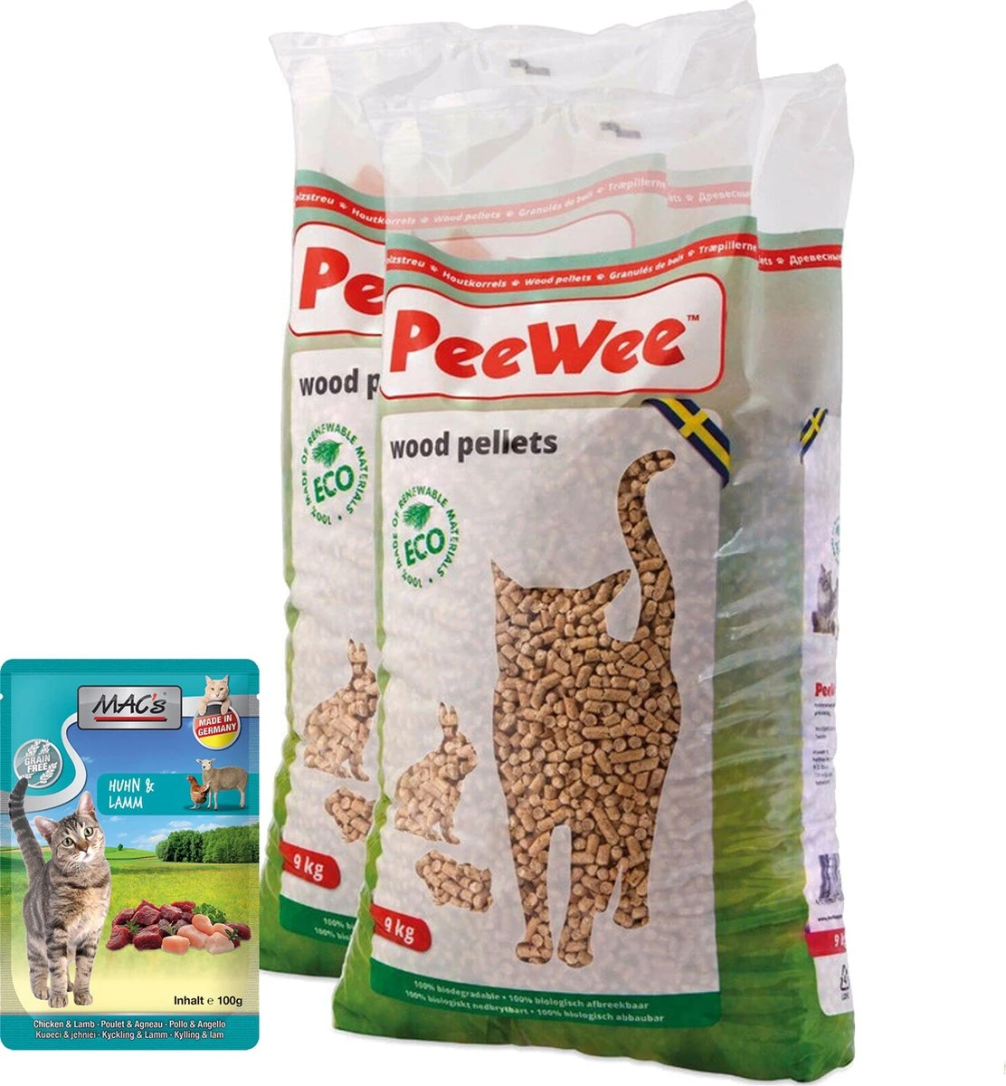 Peewee Houtkorrels Kattenbakvulling - 2 X 9 Kg (18 Kg, 28l) + Gezonde Kattensnack 4 Peewee Houtkorrels Kattenbakvulling - 2 X 9 Kg (18 Kg, 28l) + Gezonde Kattensnack - Afbeelding 2