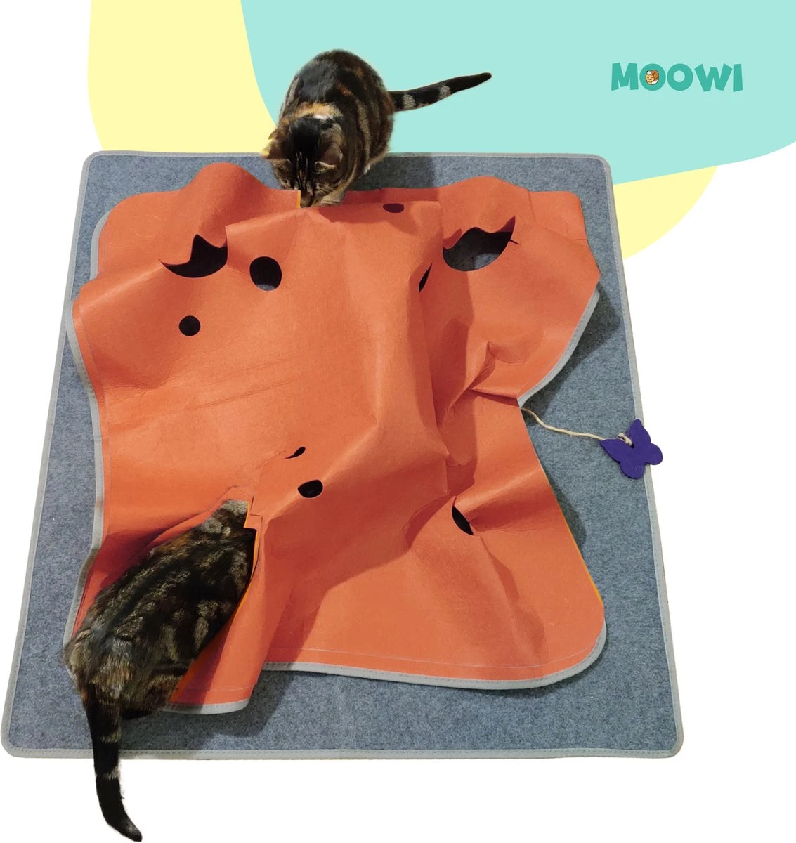 Moowi - Katten Speel Kleed – Kattentunnel – Hide And Seek Spel – Deken Kat – Kattenspeelgoed – Speelmat Katten Grijs – Incl. 2 Sisal Ballen En Verenspeeltje 4 Moowi - Katten Speel Kleed – Kattentunnel – Hide And Seek Spel – Deken Kat – Kattenspeelgoed – Speelmat Katten Grijs – Incl. 2 Sisal Ballen En Verenspeeltje - Afbeelding 2