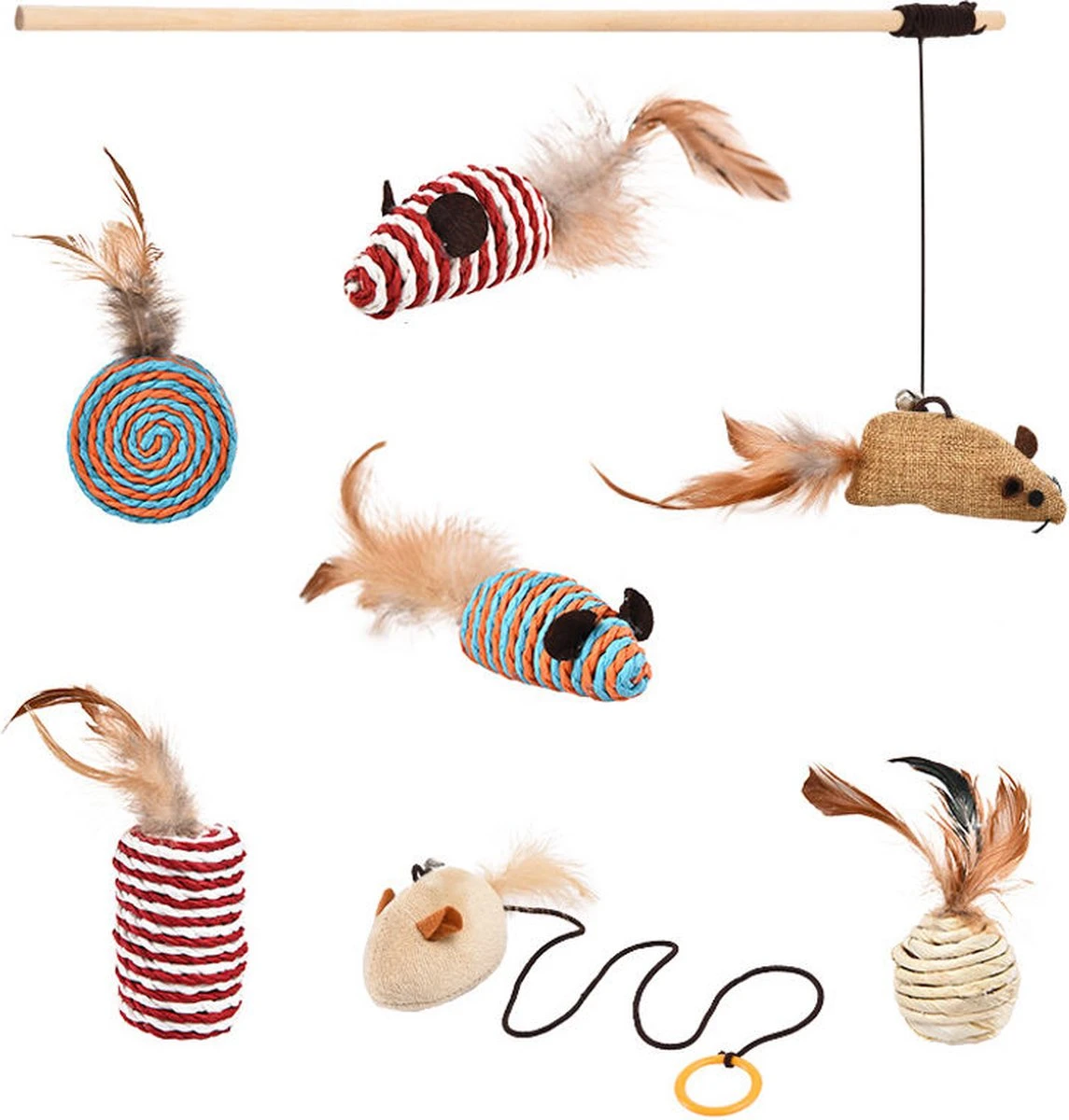 Kattenspeelgoed - Set Met 7 Kattenspeeltjes - Complete Set - Kattenhengel - Speelmuis 5 Kattenspeelgoed - Set Met 7 Kattenspeeltjes - Complete Set - Kattenhengel - Speelmuis - Afbeelding 3