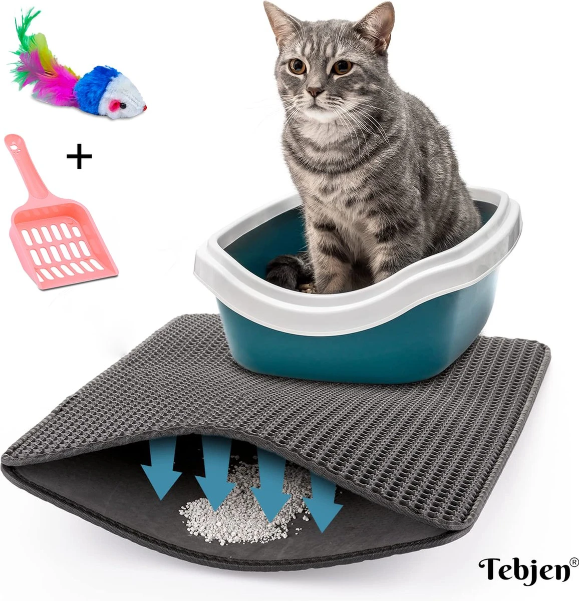 TEBJEN Kattenbakmat – Kattenbak Mat Grit Opvanger - Schoonloop Katten Mat – Dubbele Waterdichte Laag – Uitloopmat Kattenbak – Kattenbak Accessoires - Met Speelgoedmuisje En Schepje - 30cm * 30cm 3 TEBJEN Kattenbakmat – Kattenbak Mat Grit Opvanger - Schoonloop Katten Mat – Dubbele Waterdichte Laag – Uitloopmat Kattenbak – Kattenbak Accessoires - Met Speelgoedmuisje En Schepje - 30cm * 30cm