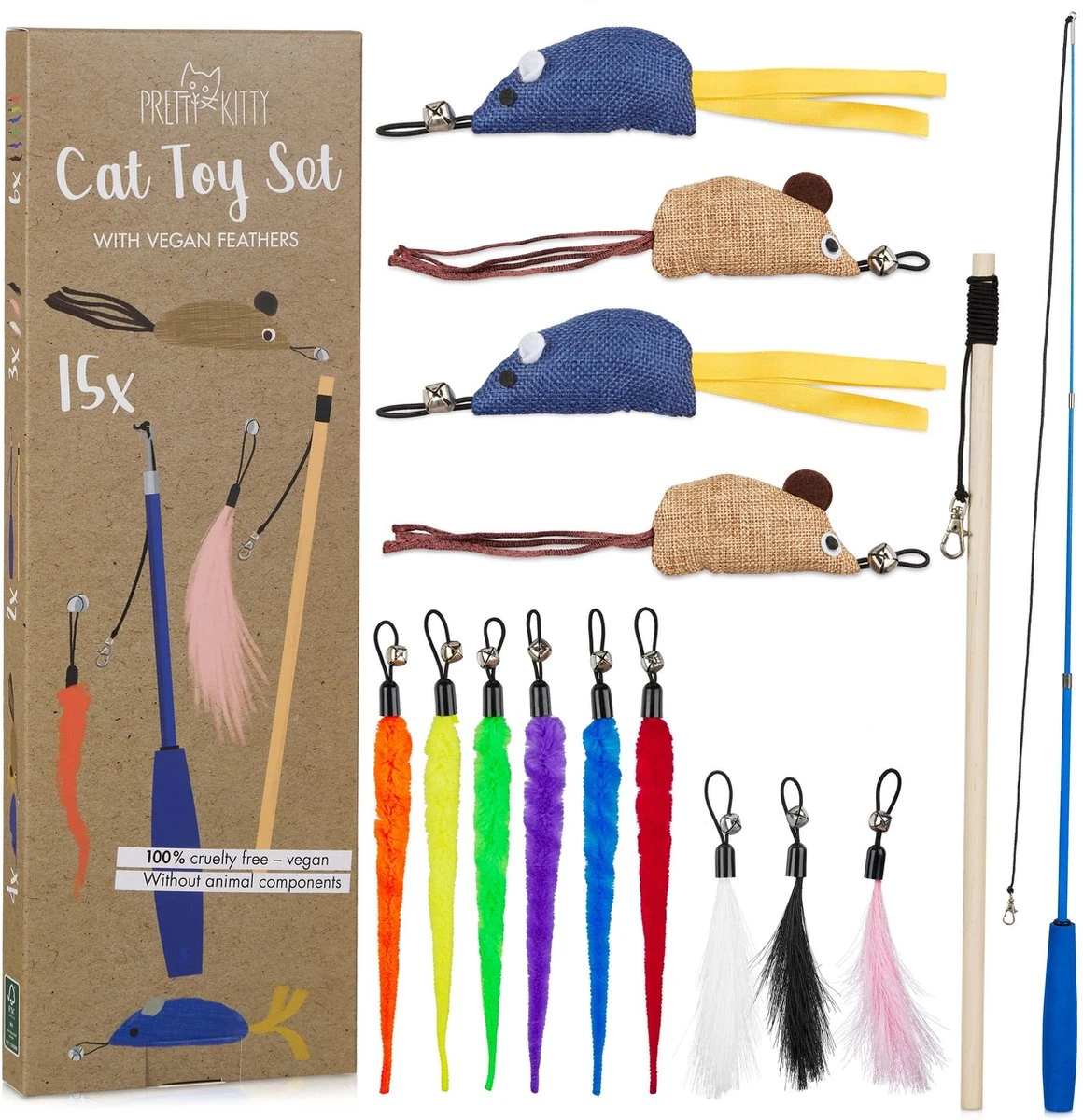 PRETTY KITTY Cat Toy Set Vegan: Grote 15-delige Kattenspeelset Met Kattenhengel, Nepveren En Kattenkruid Speelgoed Kat 3 PRETTY KITTY Cat Toy Set Vegan: Grote 15-delige Kattenspeelset Met Kattenhengel, Nepveren En Kattenkruid Speelgoed Kat