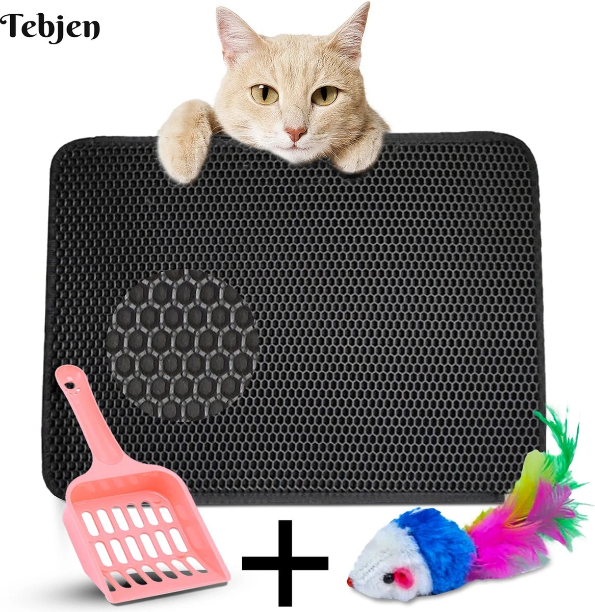 TEBJEN Kattenbakmat – Kattenbak Mat Grit Opvanger - Schoonloop Katten Mat – Dubbele Waterdichte Laag – Uitloopmat Kattenbak – Kattenbak Accessoires - Met Speelgoedmuisje En Schepje - 40x50cm 3 TEBJEN Kattenbakmat – Kattenbak Mat Grit Opvanger - Schoonloop Katten Mat – Dubbele Waterdichte Laag – Uitloopmat Kattenbak – Kattenbak Accessoires - Met Speelgoedmuisje En Schepje - 40x50cm