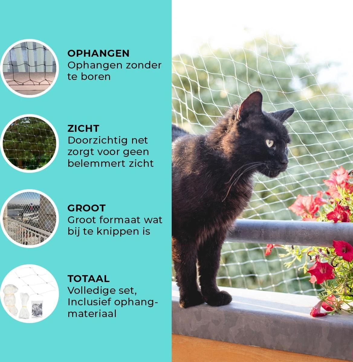Kattennet Premium - 800 X 300 CM - Kattennet Voor Balkon - Transparant - Balkon Net - Makkelijk Te Monteren- Kattengaas 5 Kattennet Premium - 800 X 300 CM - Kattennet Voor Balkon - Transparant - Balkon Net - Makkelijk Te Monteren- Kattengaas - Afbeelding 4