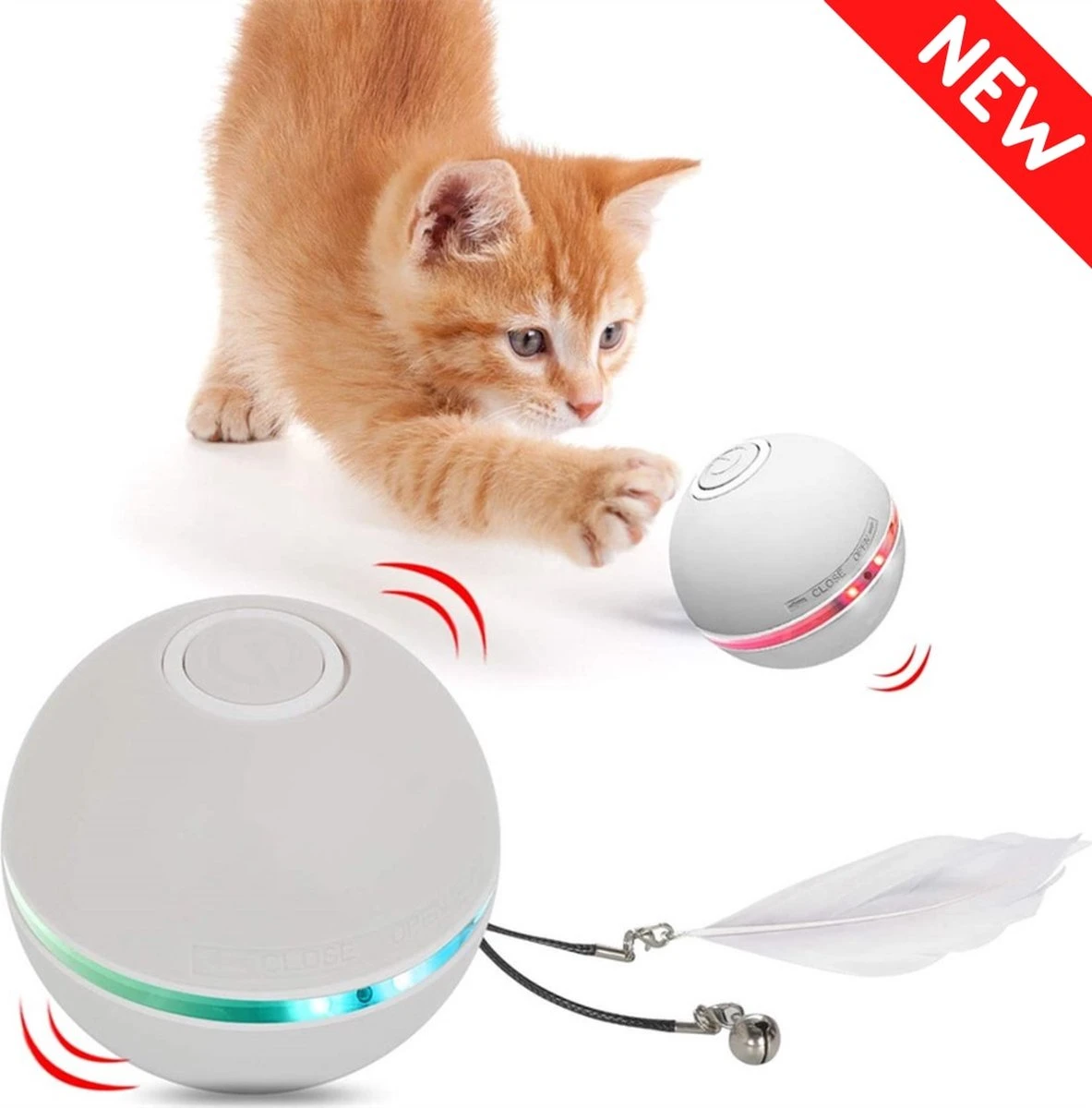 Catchit!® Interactieve Zelfrollende Bal Katten - Kattenspeeltjes - Inclusief USB Kabel En Staartjes - Kattenspeelgoed - Smart - Grijs 3 Catchit!® Interactieve Zelfrollende Bal Katten - Kattenspeeltjes - Inclusief USB Kabel En Staartjes - Kattenspeelgoed - Smart - Grijs