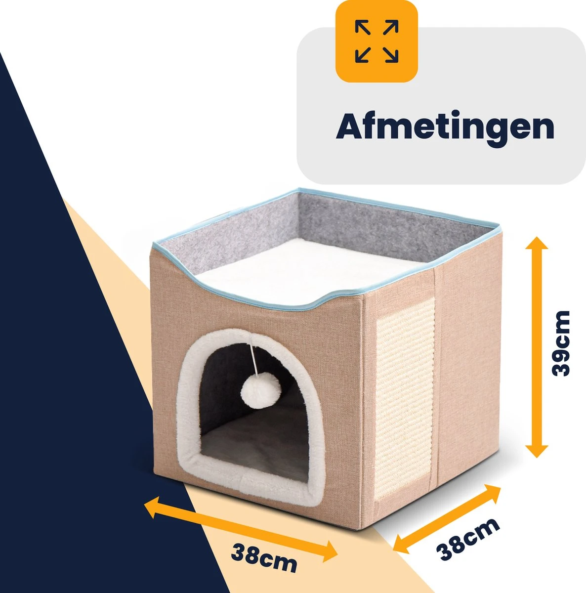 MIRO Katten Huis - Kattenhuizen - Kattenhok - Kattenmand - Dierenhuis - Opvouwbaar - Met Krabmat - Abrikoos 8 MIRO Katten Huis - Kattenhuizen - Kattenhok - Kattenmand - Dierenhuis - Opvouwbaar - Met Krabmat - Abrikoos - Afbeelding 6