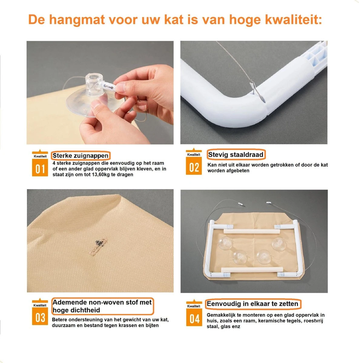 Merkloos Kattenhangmat – Hangmat Kat – Kattenmand Raam – Kattenkussen – Kattenbed – Poezenmand – Beige 6 Merkloos Kattenhangmat – Hangmat Kat – Kattenmand Raam – Kattenkussen – Kattenbed – Poezenmand – Beige - Afbeelding 4