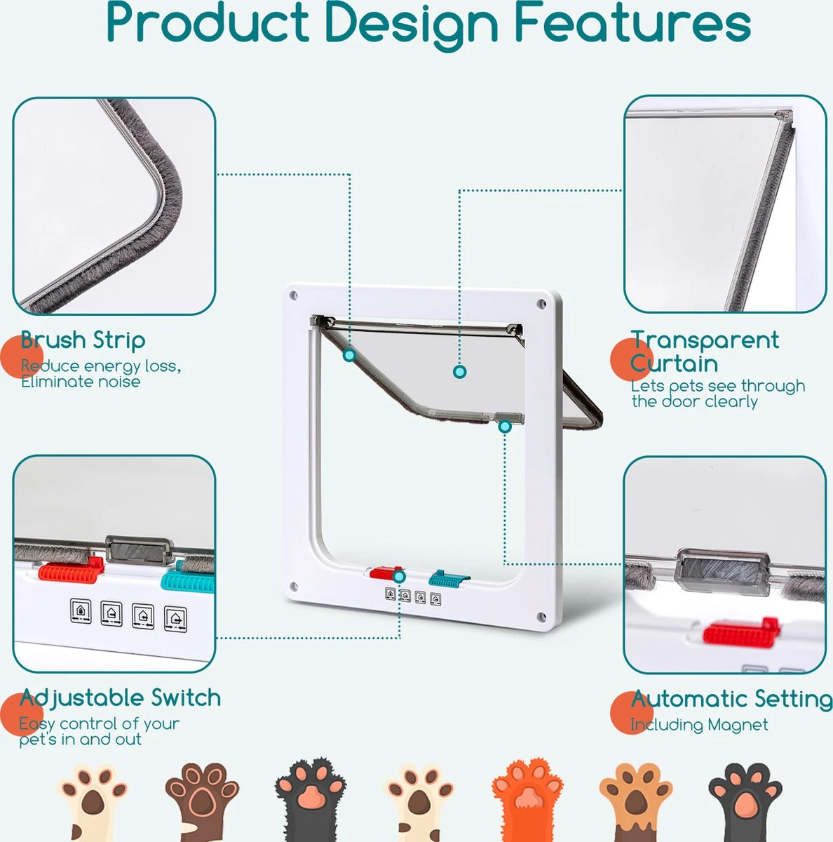 Nobleza Kattenluik Met Tunnel - 4 Vergrendelingsstanden - Weerbestendig - Binnen En Buiten - 20.5 X 19.7 Cm - Maat M - Wit 5 Nobleza Kattenluik Met Tunnel - 4 Vergrendelingsstanden - Weerbestendig - Binnen En Buiten - 20.5 X 19.7 Cm - Maat M - Wit - Afbeelding 3