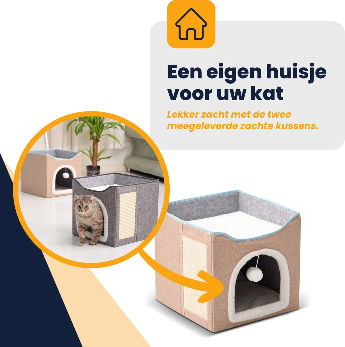 MIRO Katten Huis - Kattenhuizen - Kattenhok - Kattenmand - Dierenhuis - Opvouwbaar - Met Krabmat - Abrikoos 6 MIRO Katten Huis - Kattenhuizen - Kattenhok - Kattenmand - Dierenhuis - Opvouwbaar - Met Krabmat - Abrikoos - Afbeelding 4