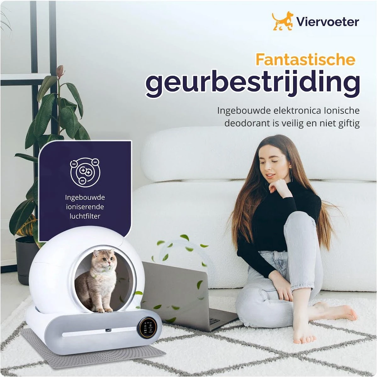 Viervoeter™ Kattenbak Zelfreinigend – Automatische Kattenbak – Zelfreinigende Kattenbak – Anti-geur – 53x58x55cm – Bedienen Via App – 65 Liter 6 Viervoeter™ Kattenbak Zelfreinigend – Automatische Kattenbak – Zelfreinigende Kattenbak – Anti-geur – 53x58x55cm – Bedienen Via App – 65 Liter - Afbeelding 5