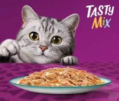 Whiskas 1+ Natvoer - Tasty Mix - Vis Van De Dag In Saus - Maaltijdzakjes 48 X 85 G -Kattenproducten 1200x1019 1