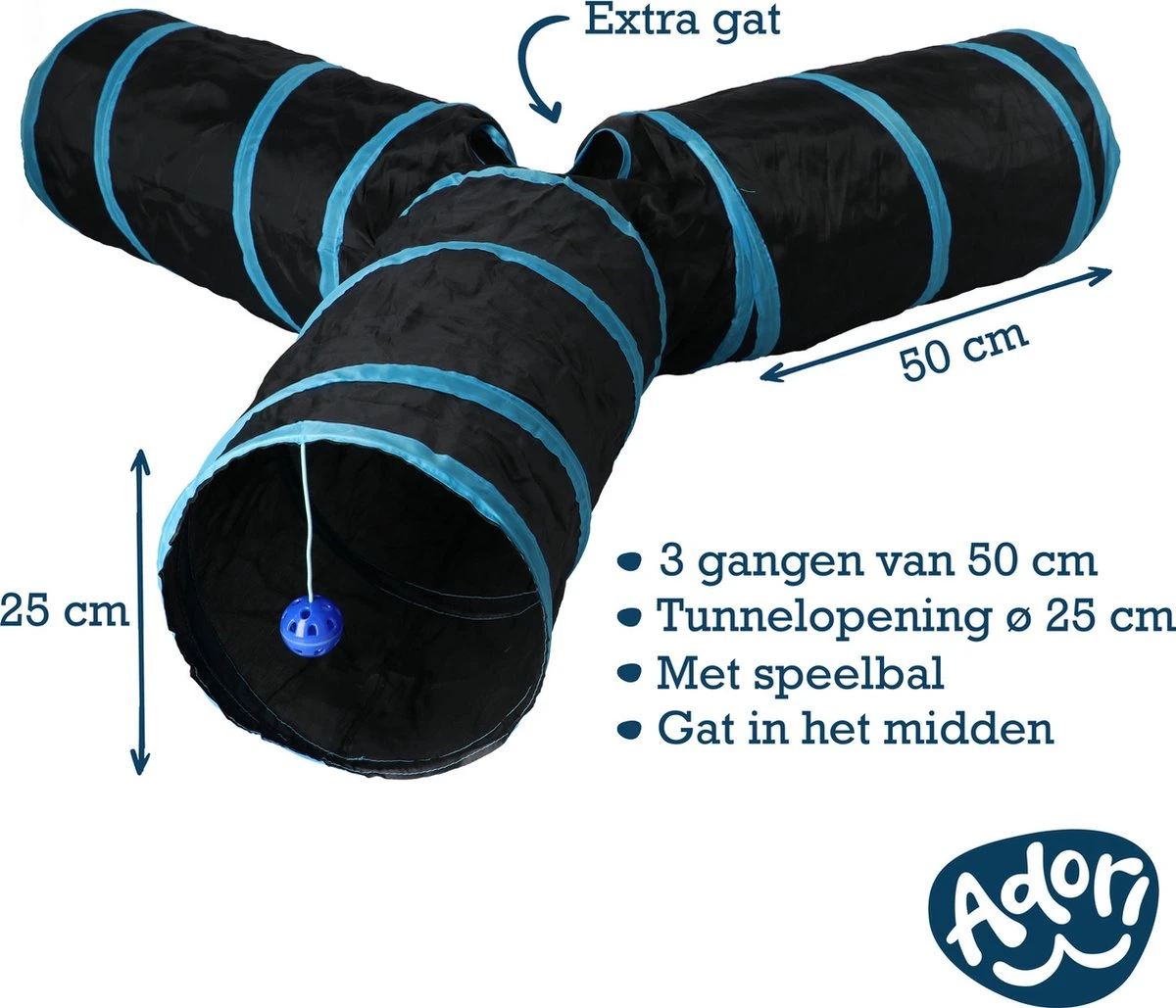Adori Katten Tunnel 3 Gangen - Kattenspeelgoed - Ø25x50 Cm Zwart 3 Adori Katten Tunnel 3 Gangen - Kattenspeelgoed - Ø25x50 Cm Zwart