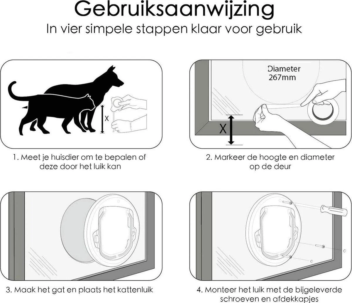 Kattenluik Voor Deur - Rond - Met Lock Functie 19x 19cm - Wit - Deurluik Voor Kat - Huisdierluik 6 Kattenluik Voor Deur - Rond - Met Lock Functie 19x 19cm - Wit - Deurluik Voor Kat - Huisdierluik - Afbeelding 4