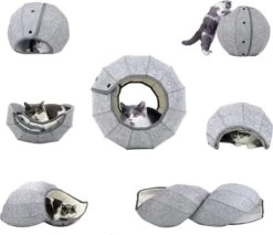 Merkloos Kattenmand Multifunctioneel – Kattenspeelgoed Speeltunnel Kattenhuis – Kattenhol Rond Kattenspeeltjes Kattentunnel - Cat Cave Donut - Grijs Vilt -Kattenproducten 1200x1033 3