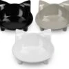 Navaris Voerbakjes Voor Katten - Set Van 3 Voer- En Waterbakken - Met Kattenkopjes Vorm - Antislip - Etensbakjes In Grijs, Wit En Zwart -Kattenproducten 1200x1047