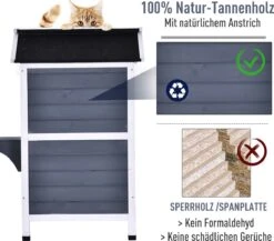 PawHut Kattenhuis Voor Buiten Kattenhut Met 2 Verdiepingen Kattenvilla, Asfaltdak, Massief Hout Grijs D30-236 20 PawHut Kattenhuis Voor Buiten Kattenhut Met 2 Verdiepingen Kattenvilla, Asfaltdak, Massief Hout Grijs D30-236 -Kattenproducten 1200x1054 1