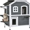PawHut Kattenhuis Voor Buiten Kattenhut Met 2 Verdiepingen Kattenvilla, Asfaltdak, Massief Hout Grijs D30-236 2 PawHut Kattenhuis Voor Buiten Kattenhut Met 2 Verdiepingen Kattenvilla, Asfaltdak, Massief Hout Grijs D30-236 -Kattenproducten 1200x1065 5