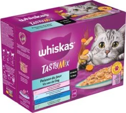 Whiskas 1+ Natvoer - Tasty Mix - Vis Van De Dag In Saus - Maaltijdzakjes 48 X 85 G -Kattenproducten 1200x1085