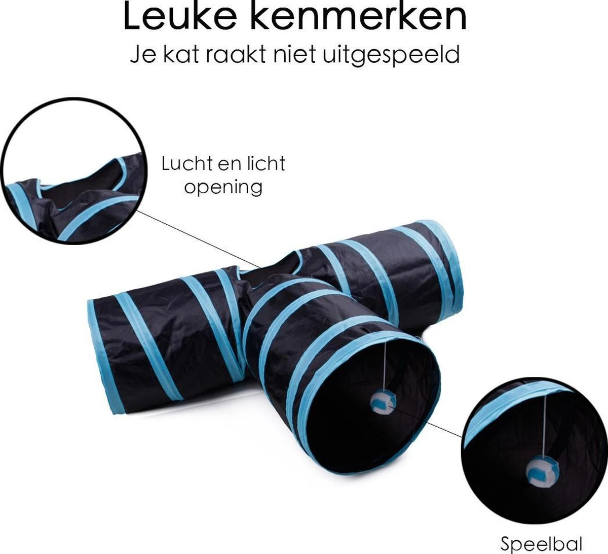 Merkloos Kattentunnel - Opvouwbaar - 3 Gangen - Voor Binnen En Buiten 5 Merkloos Kattentunnel - Opvouwbaar - 3 Gangen - Voor Binnen En Buiten - Afbeelding 3