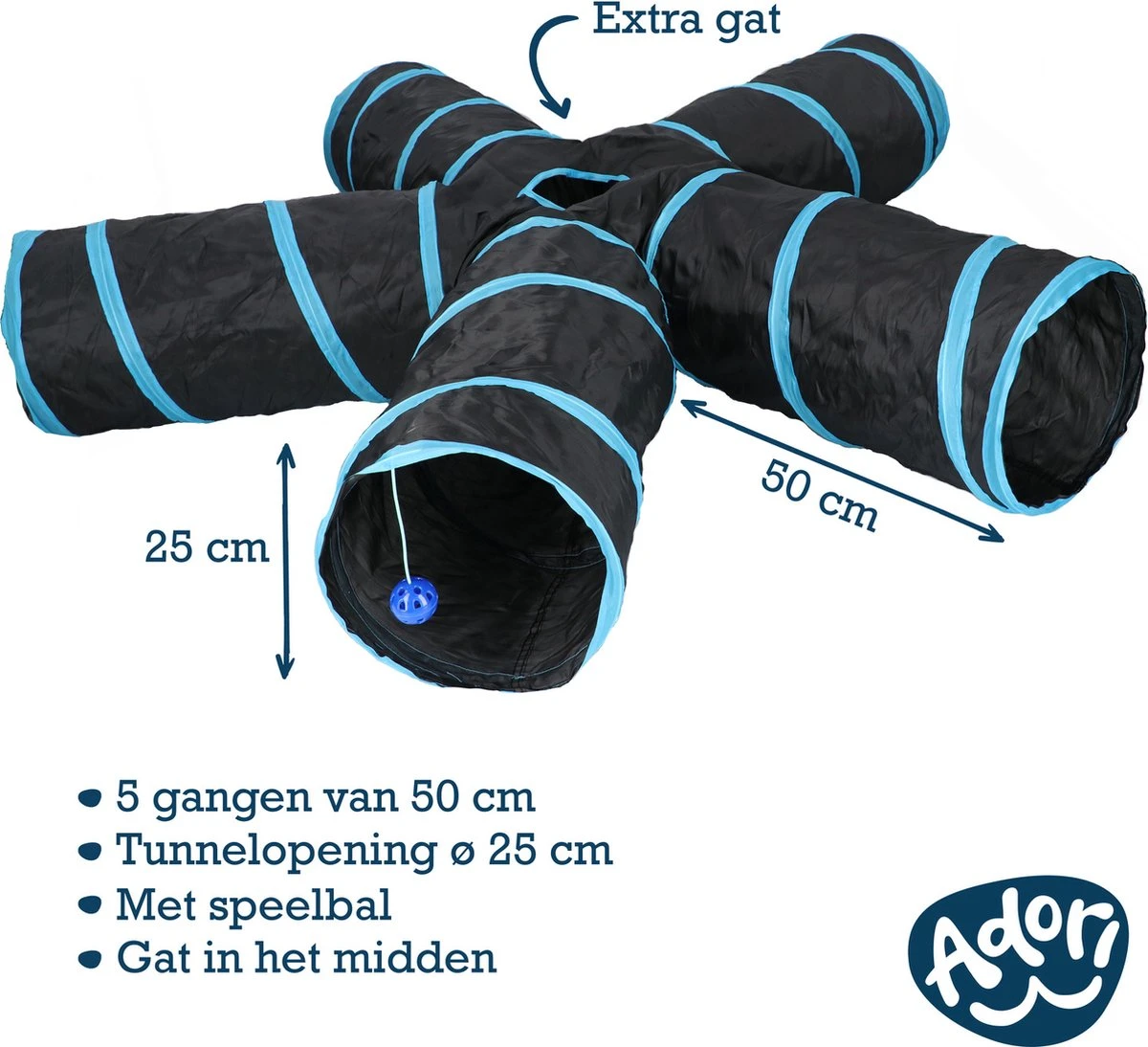 Adori Katten Tunnel 5 Gangen - Kattenspeelgoed - Ø25x50 Cm Zwart 5 Adori Katten Tunnel 5 Gangen - Kattenspeelgoed - Ø25x50 Cm Zwart - Afbeelding 3