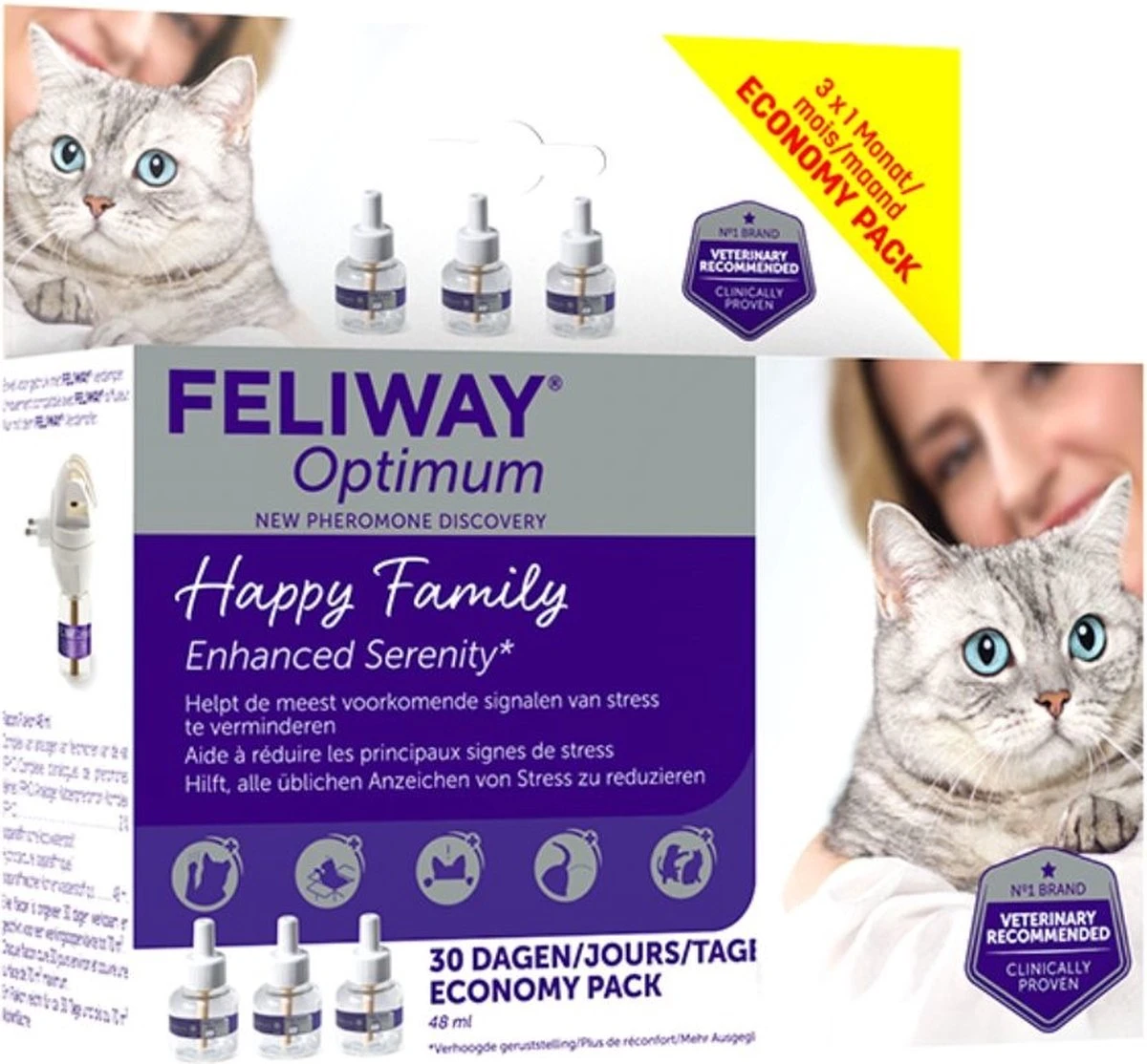 Feliway Optimum - Navulling 3-Pack - 3x Flacon 48 Ml - Anti-stress Kat 3 Feliway Optimum - Navulling 3-Pack - 3x Flacon 48 Ml - Anti-stress Kat