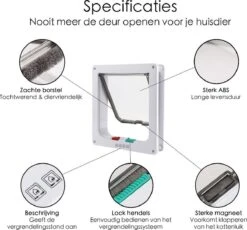 Merkloos Kattenluik - Inclusief Tunnel - 4 Vergendelingsstanden - Wit - Waterdicht - 23 X 25 X 5.5 Cm -Kattenproducten 1200x1117 5