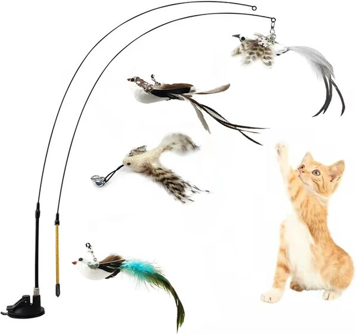 Kattenspeelgoed - Simulatie Vogel - Interactieve Grappige Kattenspeeltjes - Kattenhengel Met Zuignap + 4 Vogels + Een Kattenhengel GRATIS 3 Kattenspeelgoed - Simulatie Vogel - Interactieve Grappige Kattenspeeltjes - Kattenhengel Met Zuignap + 4 Vogels + Een Kattenhengel GRATIS