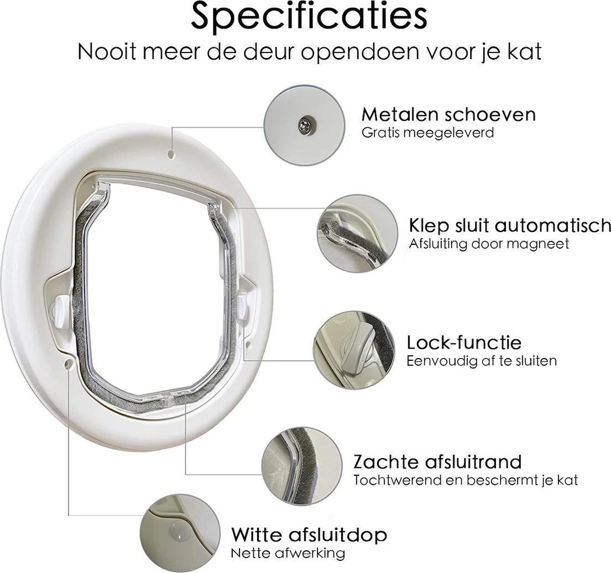 Kattenluik Voor Deur - Rond - Met Lock Functie 19x 19cm - Wit - Deurluik Voor Kat - Huisdierluik 9 Kattenluik Voor Deur - Rond - Met Lock Functie 19x 19cm - Wit - Deurluik Voor Kat - Huisdierluik - Afbeelding 7