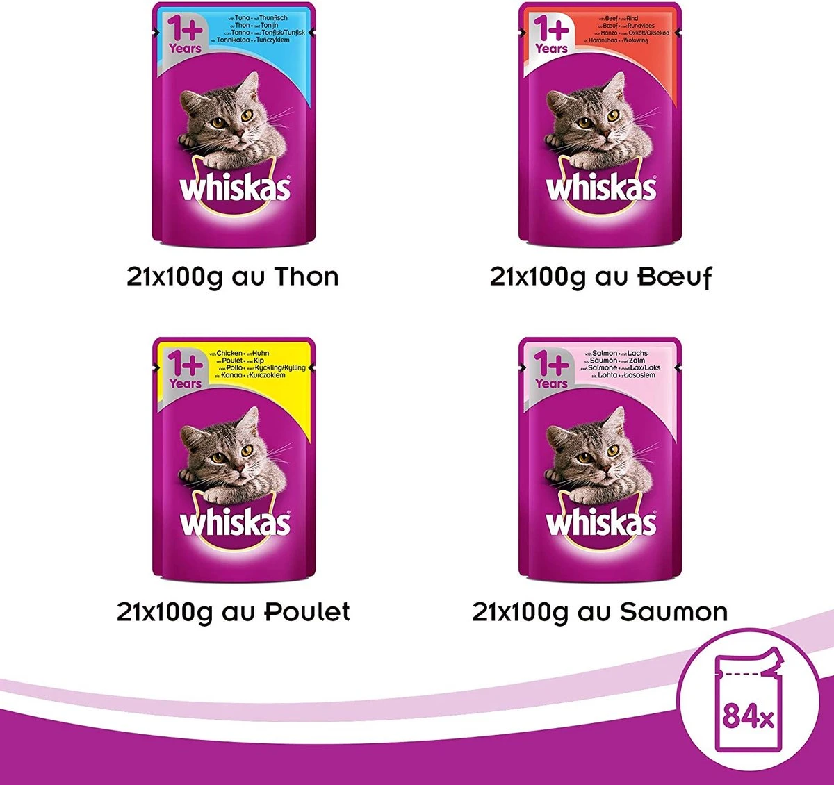 Whiskas 1 - Kattenvoer - Gehydrateerd - In Verschillende Smaken - 84 Stuks (84 X 100 G) 5 Whiskas 1 - Kattenvoer - Gehydrateerd - In Verschillende Smaken - 84 Stuks (84 X 100 G) - Afbeelding 3