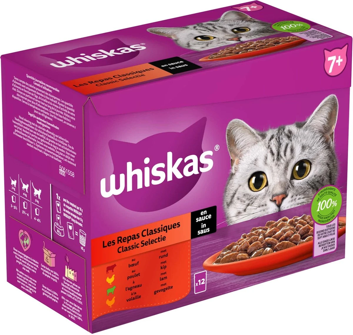 Whiskas 7+ Natvoer - Classic - Selectie In Saus - Maaltijdzakjes 48 X 85 G 4 Whiskas 7+ Natvoer - Classic - Selectie In Saus - Maaltijdzakjes 48 X 85 G - Afbeelding 2