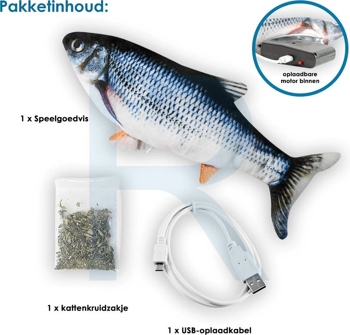 RealN Elektrische Speelvis Clownvis Inclusief Catnip Zakje – Kattenspeeltjes - Kattenspeelgoed – Krachtige Batterij – Bewegende Vis – Leukste Kattenspeeltje Goudvis – Kat Actiever Maken – 30 Cm – Speelvis Katten – Wasbaar – Oplaadbaar – Blauw/Wit 7 RealN Elektrische Speelvis Clownvis Inclusief Catnip Zakje – Kattenspeeltjes - Kattenspeelgoed – Krachtige Batterij – Bewegende Vis – Leukste Kattenspeeltje Goudvis – Kat Actiever Maken – 30 Cm – Speelvis Katten – Wasbaar – Oplaadbaar – Blauw/Wit - Afbeelding 5