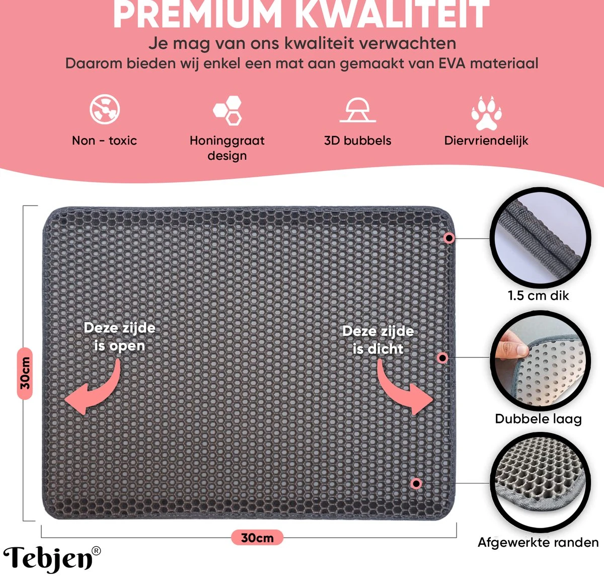 TEBJEN Kattenbakmat – Kattenbak Mat Grit Opvanger - Schoonloop Katten Mat – Dubbele Waterdichte Laag – Uitloopmat Kattenbak – Kattenbak Accessoires - Met Speelgoedmuisje En Schepje - 30cm * 30cm 5 TEBJEN Kattenbakmat – Kattenbak Mat Grit Opvanger - Schoonloop Katten Mat – Dubbele Waterdichte Laag – Uitloopmat Kattenbak – Kattenbak Accessoires - Met Speelgoedmuisje En Schepje - 30cm * 30cm - Afbeelding 3