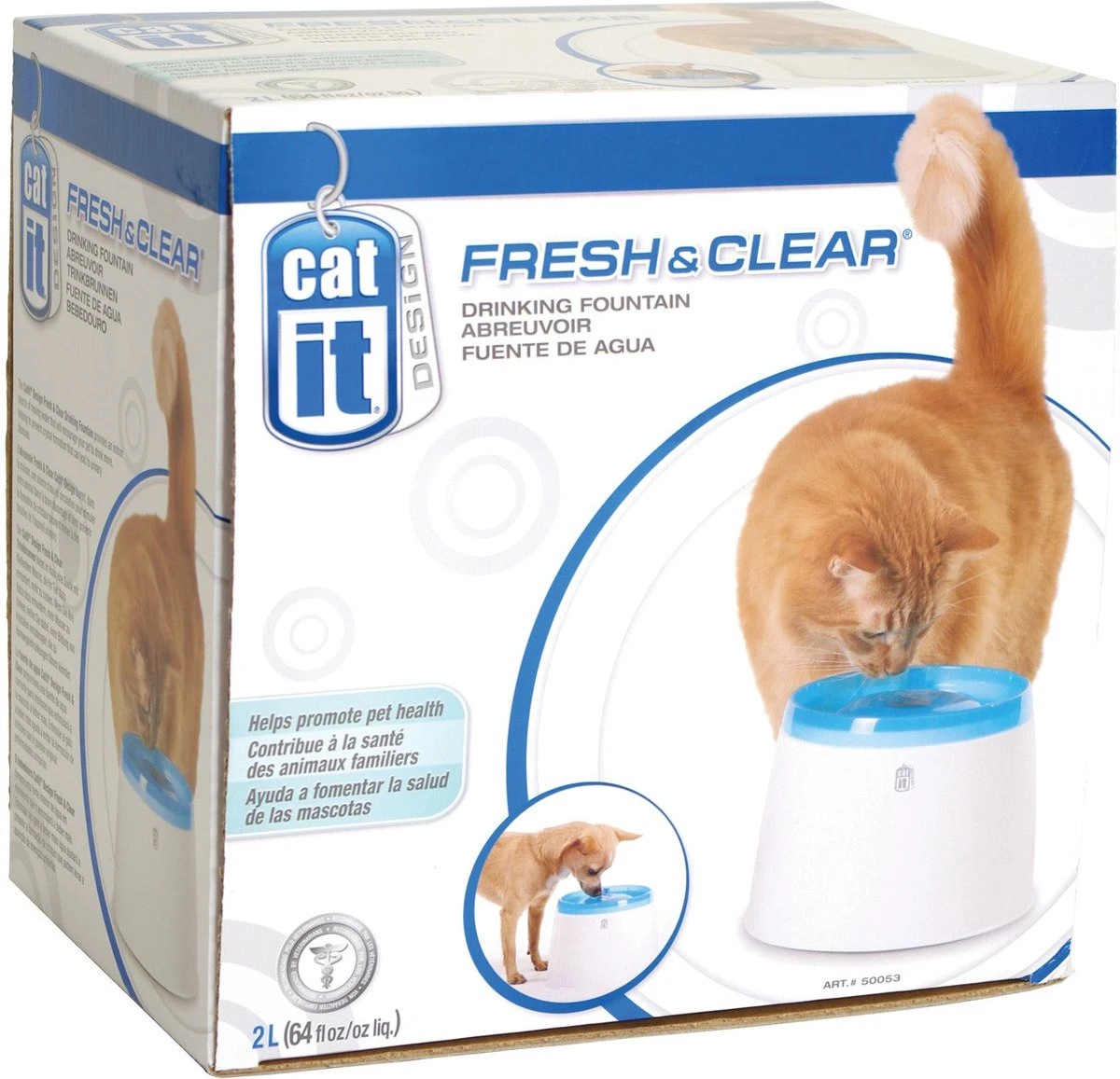 Catit Fresh And Clear - Drinkfontein Kat - Blauw /Wit - 2 L 3 Catit Fresh And Clear - Drinkfontein Kat - Blauw /Wit - 2 L