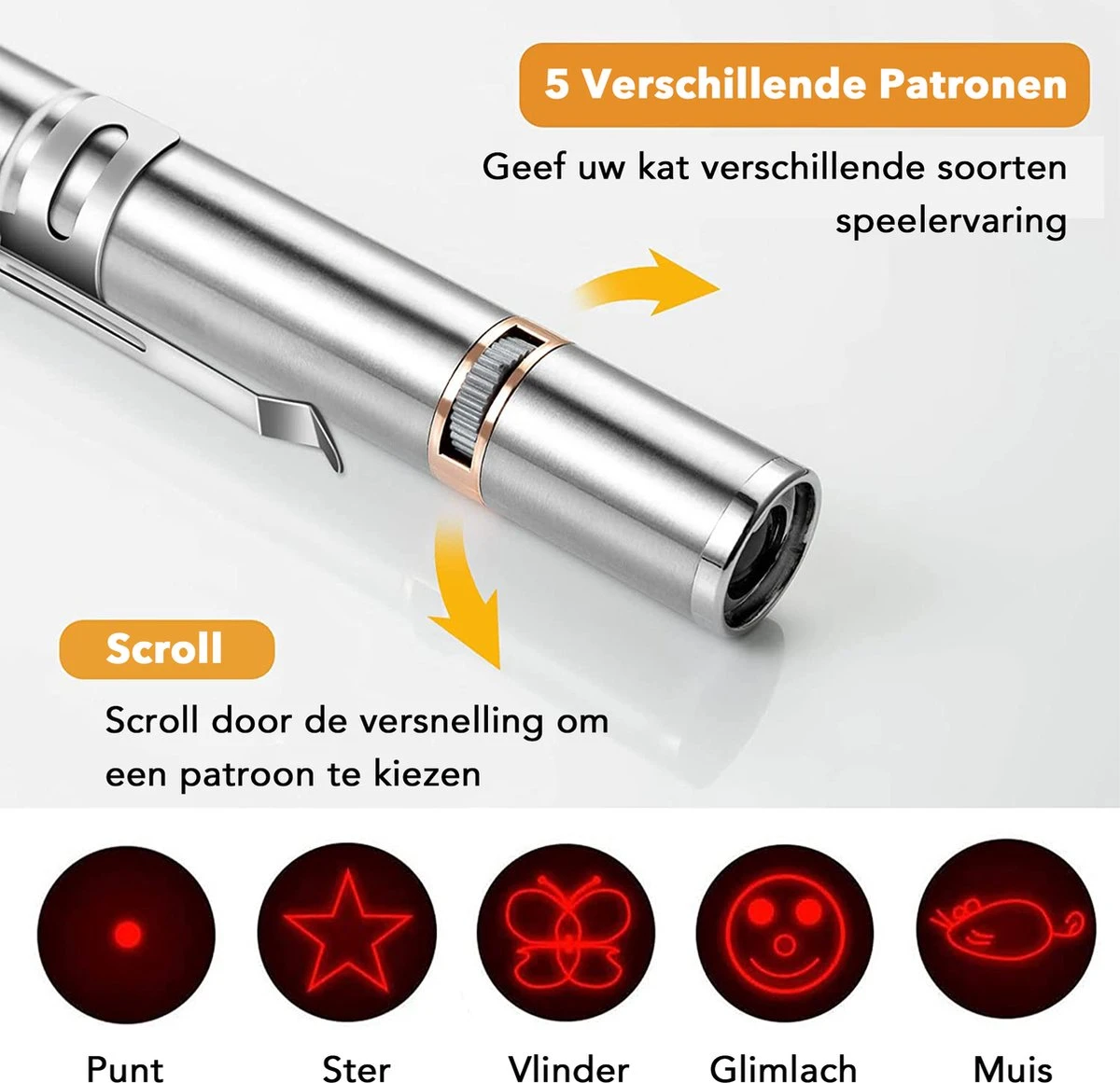 DOWO® - Laserpen - USB Oplaadbaar - Kattenspeeltjes - 7 Verschillende Standen - Laserlampje - RVS Zilver - Laser Pointer 6 DOWO® - Laserpen - USB Oplaadbaar - Kattenspeeltjes - 7 Verschillende Standen - Laserlampje - RVS Zilver - Laser Pointer - Afbeelding 4