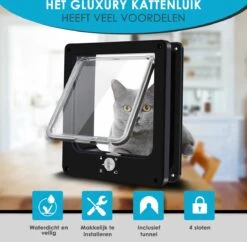 Gluxury Kattenluik Zwart Met Tunnel - 4 Vergrendelingsstanden - Weerbestendig - Binnen En Buiten - Maat L - Nederlandse Handleiding -Kattenproducten 1200x1175 6