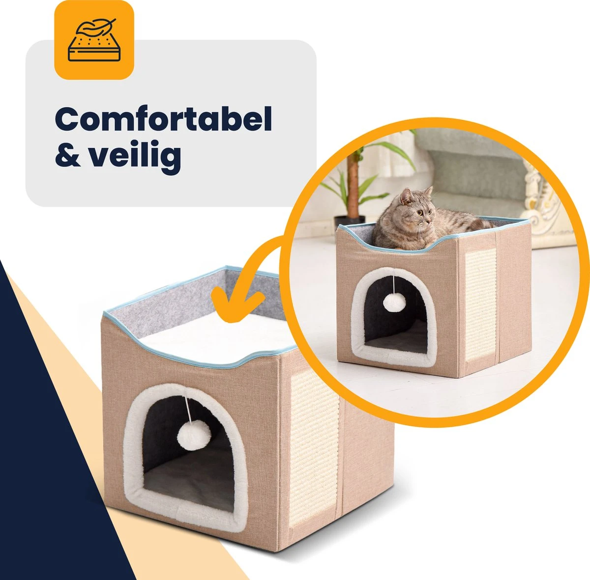 MIRO Katten Huis - Kattenhuizen - Kattenhok - Kattenmand - Dierenhuis - Opvouwbaar - Met Krabmat - Abrikoos 10 MIRO Katten Huis - Kattenhuizen - Kattenhok - Kattenmand - Dierenhuis - Opvouwbaar - Met Krabmat - Abrikoos - Afbeelding 8