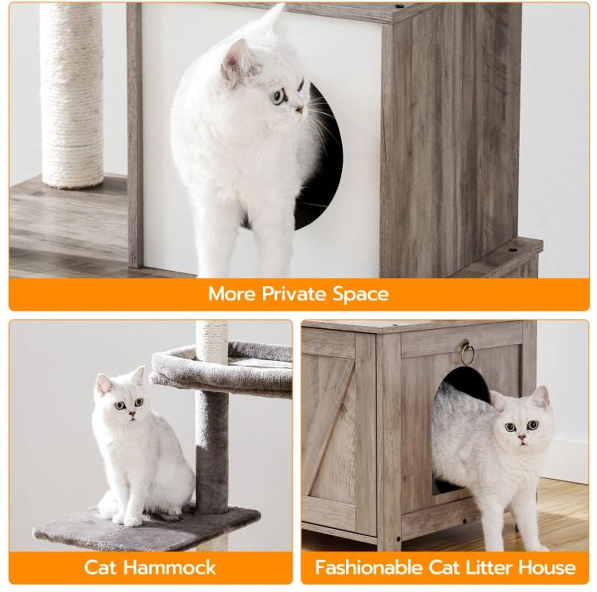 Signature Home Catty Krabpaal Met Kattenbak - Kattenbakkast - Kattenhuis Met Deur En Slot - Krabpalen Met Hangmat Mand Katten Huis - Kattenbakmeubel Verborgen - Alles-in-één Kattenspeelgoed Met Kattenhuis - Grijs - 60cm X 150cm X 48cm 8 Signature Home Catty Krabpaal Met Kattenbak - Kattenbakkast - Kattenhuis Met Deur En Slot - Krabpalen Met Hangmat Mand Katten Huis - Kattenbakmeubel Verborgen - Alles-in-één Kattenspeelgoed Met Kattenhuis - Grijs - 60cm X 150cm X 48cm - Afbeelding 6