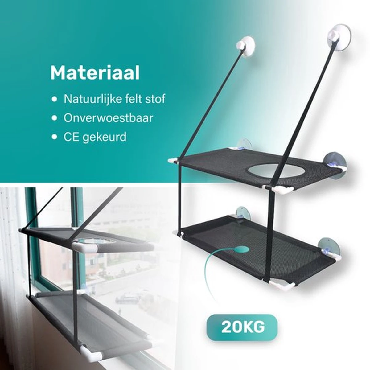 Raamhangmat - Dubbellaags - Met Zuignappen - 20kg Draag Gewicht - Kattenhangmat - Hangmat Kat - Kattenbed - Kattenkussen - Kattenbank - Kattenmand - Raam - Kattenhangmat Raam - Zwart - Radiator 8 Raamhangmat - Dubbellaags - Met Zuignappen - 20kg Draag Gewicht - Kattenhangmat - Hangmat Kat - Kattenbed - Kattenkussen - Kattenbank - Kattenmand - Raam - Kattenhangmat Raam - Zwart - Radiator - Afbeelding 6