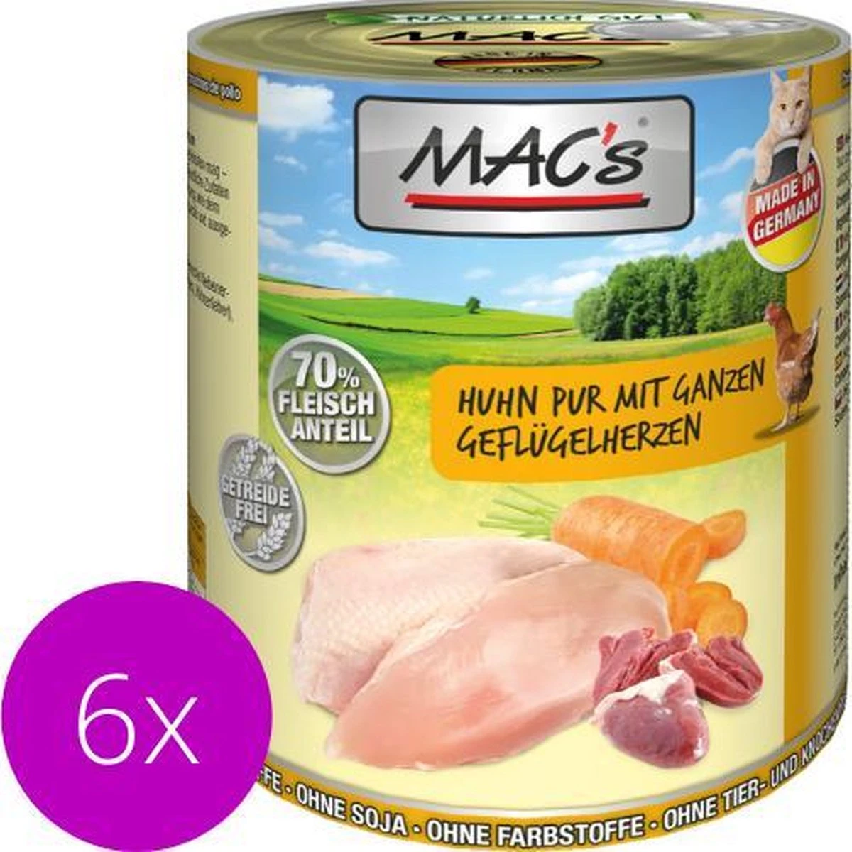 MAC's Kattenvoer Natvoer Blik - 70% Kippenvlees En Kippenhartjes - 6 X 800g 3 MAC's Kattenvoer Natvoer Blik - 70% Kippenvlees En Kippenhartjes - 6 X 800g