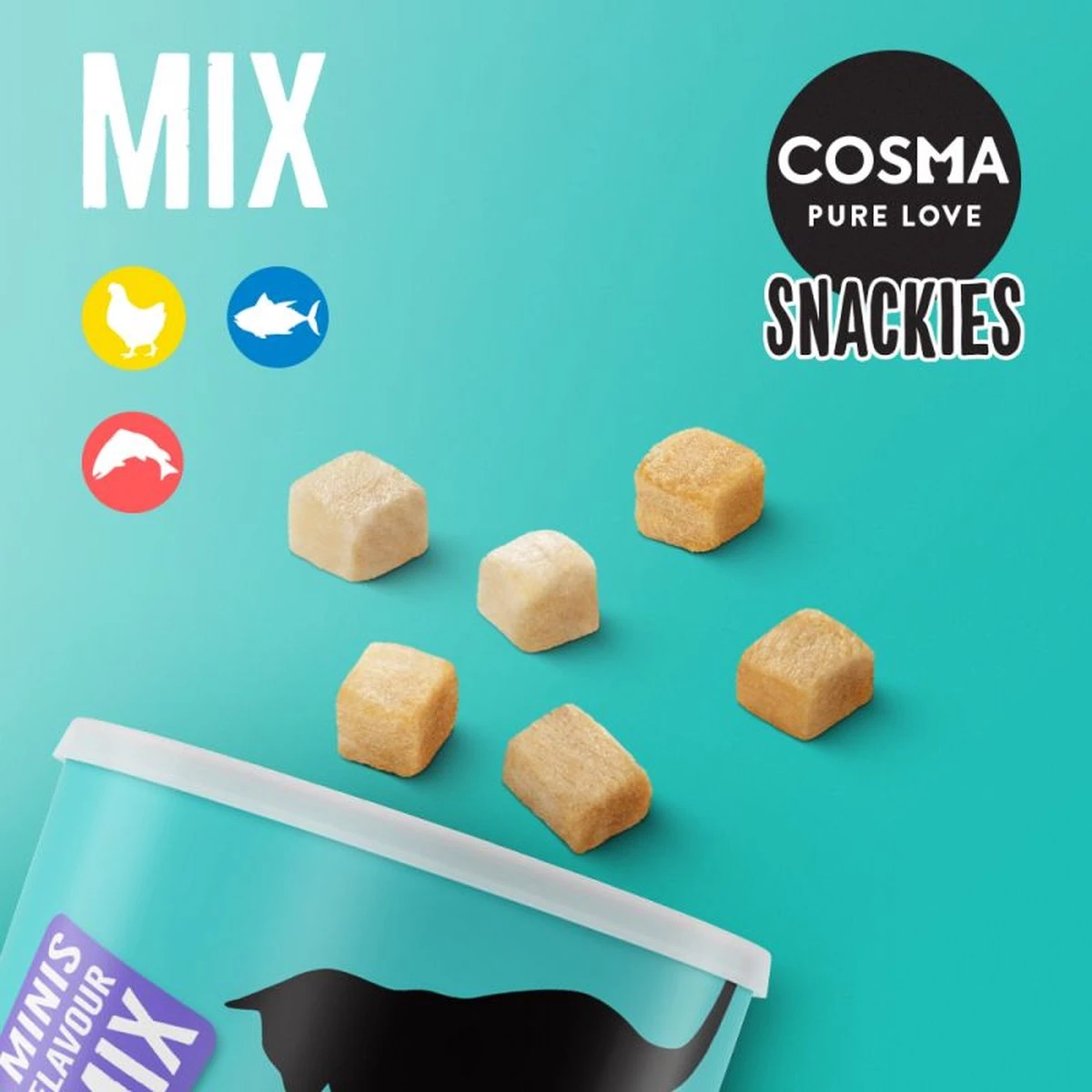 Cosma Pure Love Snackies Minis Flavour MIX 130g 4 Cosma Pure Love Snackies Minis Flavour MIX 130g - Afbeelding 2