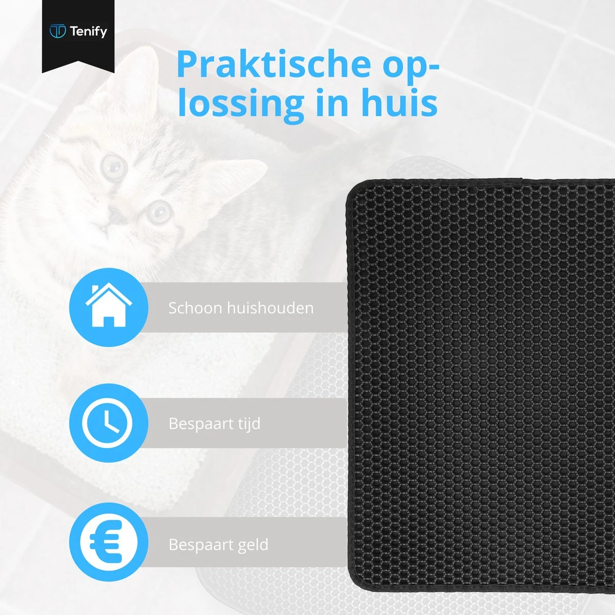 Tenify Kattenbakmat + Extra Kattenbak Schepje - 40 X 50 Cm - Waterdicht - Dubbele Laag - Honingraatstructuur - Uitloopmat - Mat 6 Tenify Kattenbakmat + Extra Kattenbak Schepje - 40 X 50 Cm - Waterdicht - Dubbele Laag - Honingraatstructuur - Uitloopmat - Mat - Afbeelding 4