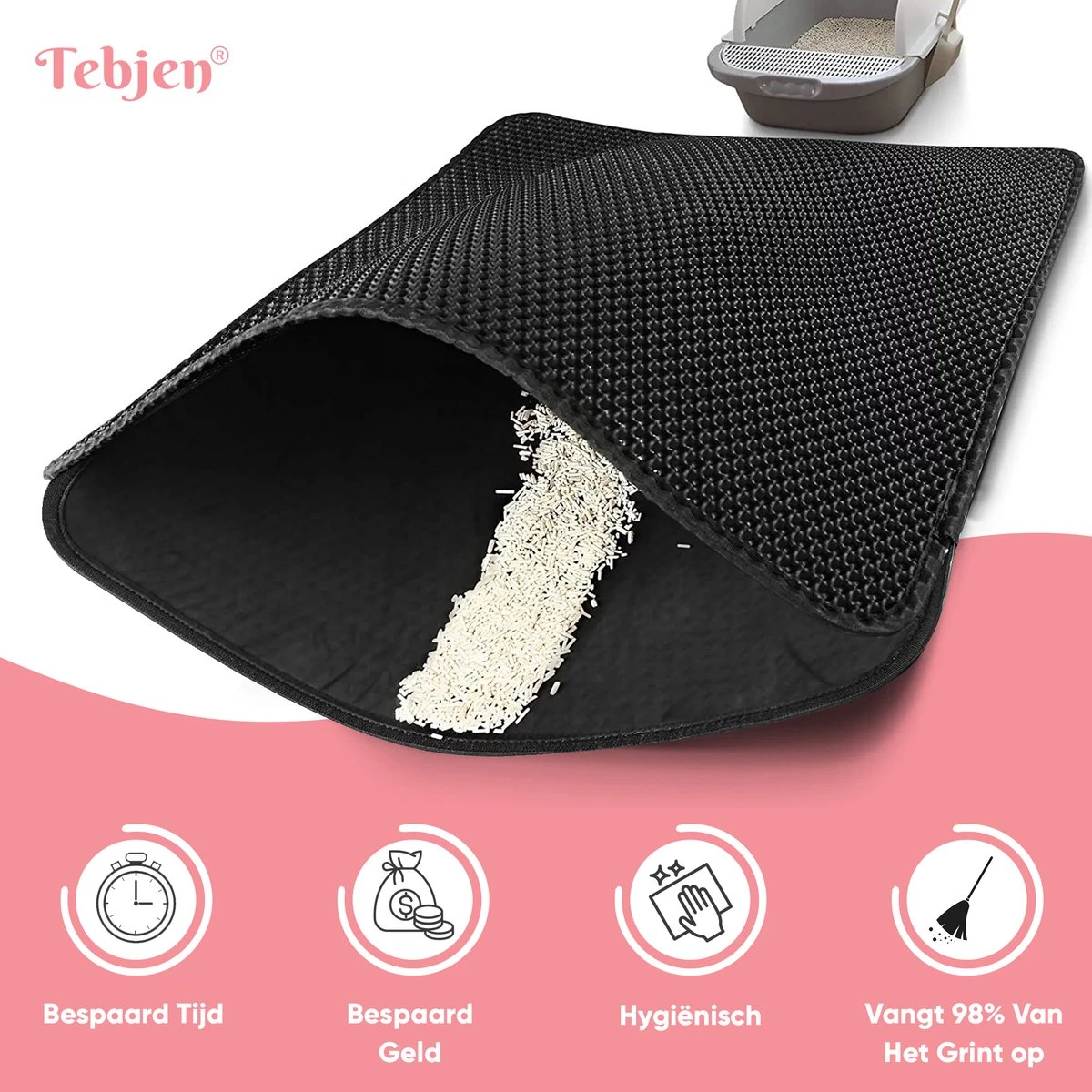 TEBJEN Kattenbakmat – Kattenbak Mat Grit Opvanger - Schoonloop Katten Mat – Dubbele Waterdichte Laag – Uitloopmat Kattenbak – Kattenbak Accessoires - Met Speelgoedmuisje En Schepje - 40x50cm 13 TEBJEN Kattenbakmat – Kattenbak Mat Grit Opvanger - Schoonloop Katten Mat – Dubbele Waterdichte Laag – Uitloopmat Kattenbak – Kattenbak Accessoires - Met Speelgoedmuisje En Schepje - 40x50cm - Afbeelding 11