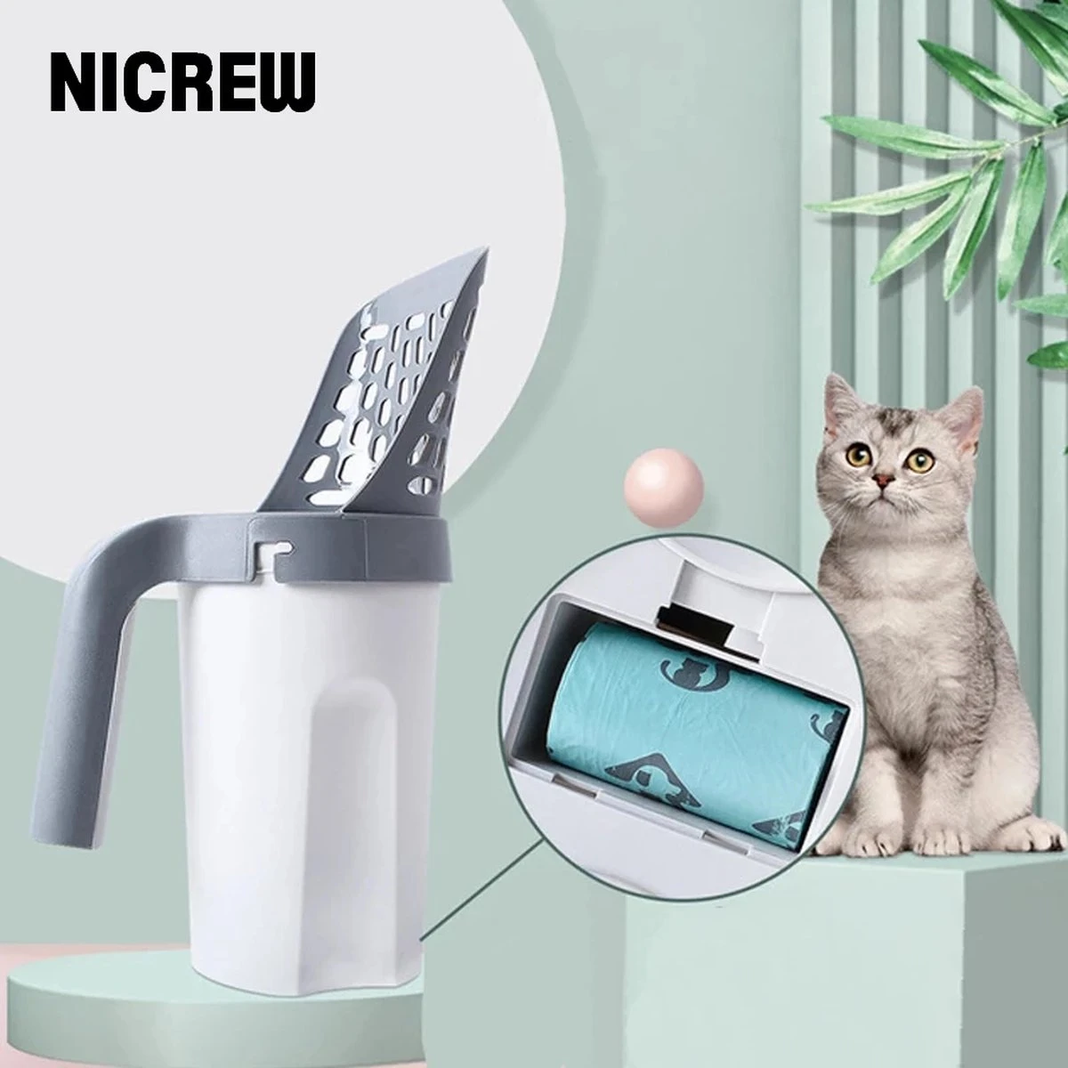 YELÉ LIVING – Kattenbakschep – Haarverwijderaar - Cat Litter Scoop – Kattenbakschep Met Container – Katten – Kattenbak – Grijs/wit – Kattenbak Schep – Grind – Kattengrind – Kattenbak Grind – Poep Zakjes – Afvalcontainer - All-in-1 Kattenbakschep 4 YELÉ LIVING – Kattenbakschep – Haarverwijderaar - Cat Litter Scoop – Kattenbakschep Met Container – Katten – Kattenbak – Grijs/wit – Kattenbak Schep – Grind – Kattengrind – Kattenbak Grind – Poep Zakjes – Afvalcontainer - All-in-1 Kattenbakschep - Afbeelding 3