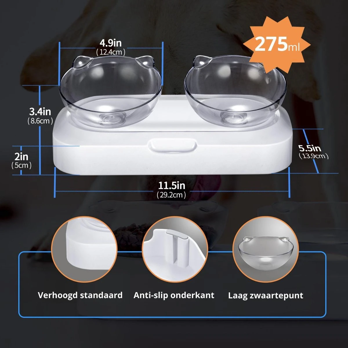 Behave Dubbele Voerbak - Drinkbak - Katten - Verstelbaar - Wit 5 Behave Dubbele Voerbak - Drinkbak - Katten - Verstelbaar - Wit - Afbeelding 3