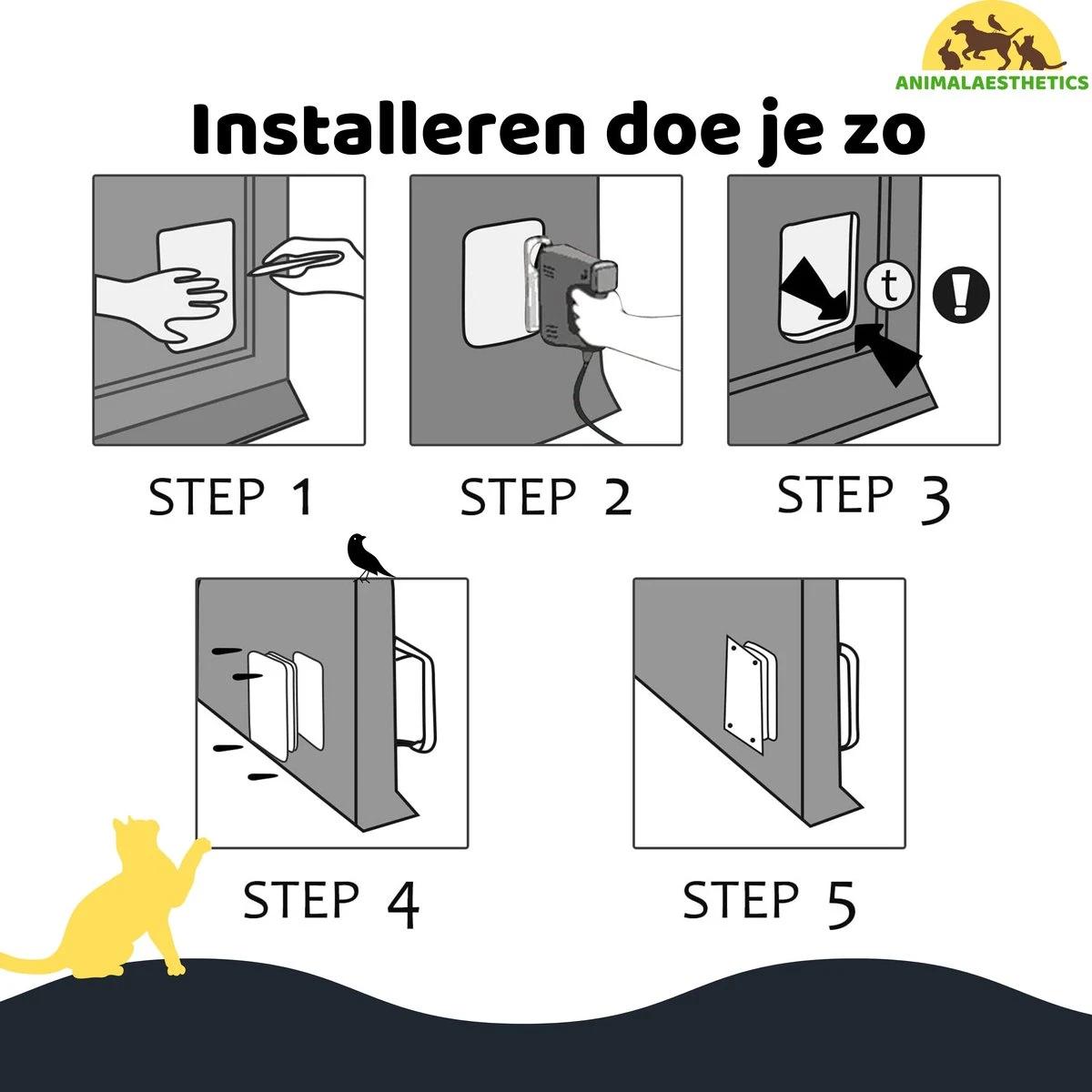 AnimalAesthetics® Kattenluik - Wit- M - Voor Middelgrote & Kleine Katten - Incl. Montageset En Handleiding 8 AnimalAesthetics® Kattenluik - Wit- M - Voor Middelgrote & Kleine Katten - Incl. Montageset En Handleiding - Afbeelding 6