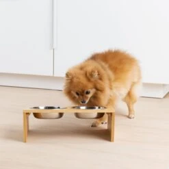 Navaris Verhoogd Dubbel Dieren Voedingsstation - 2 Kommen Voor Katten En Kleine Honden - Roestvrij Staal - Verhoogde Bamboe Standaard -Kattenproducten 1200x1200 45