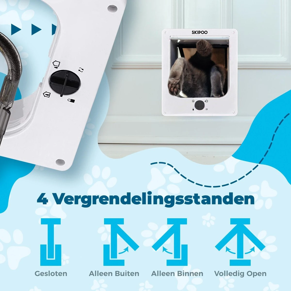 Skipoo Kattenluik Met Tunnel - Weerbestendig - Grote Kat - 4 Vergrendelingsstanden - Wit 8 Skipoo Kattenluik Met Tunnel - Weerbestendig - Grote Kat - 4 Vergrendelingsstanden - Wit - Afbeelding 6